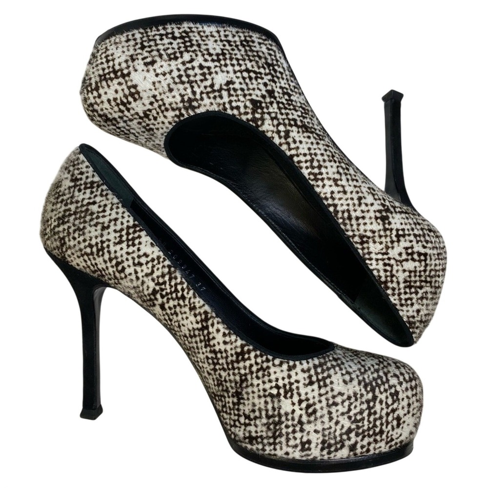 Yves Saint Laurent Tribtoo‎ 105 Ponyhair Platform Pumps Mules Heels Size 37